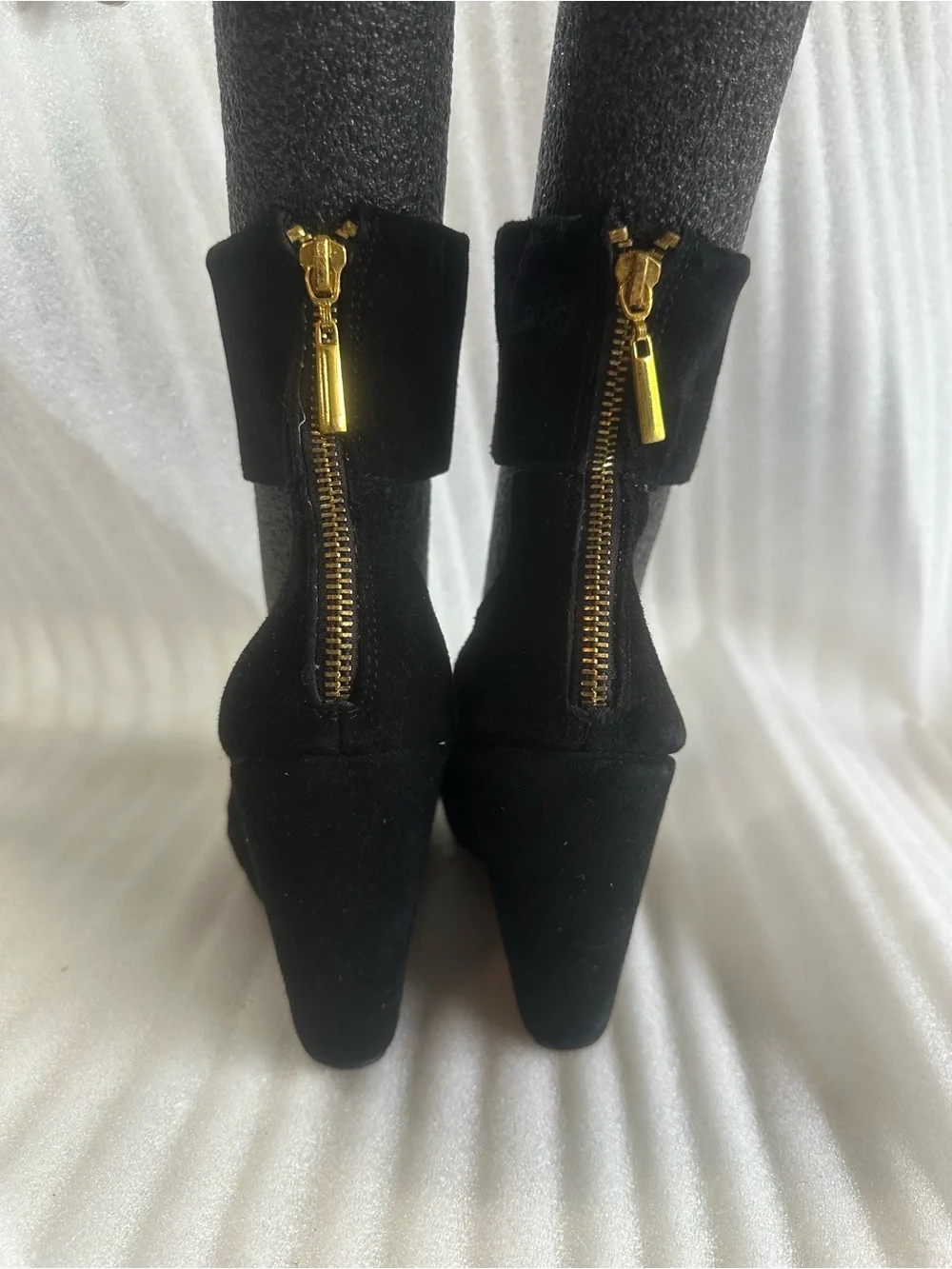 envy Black Suede Wedge Pumps with Fold-Over Ankle Cuff